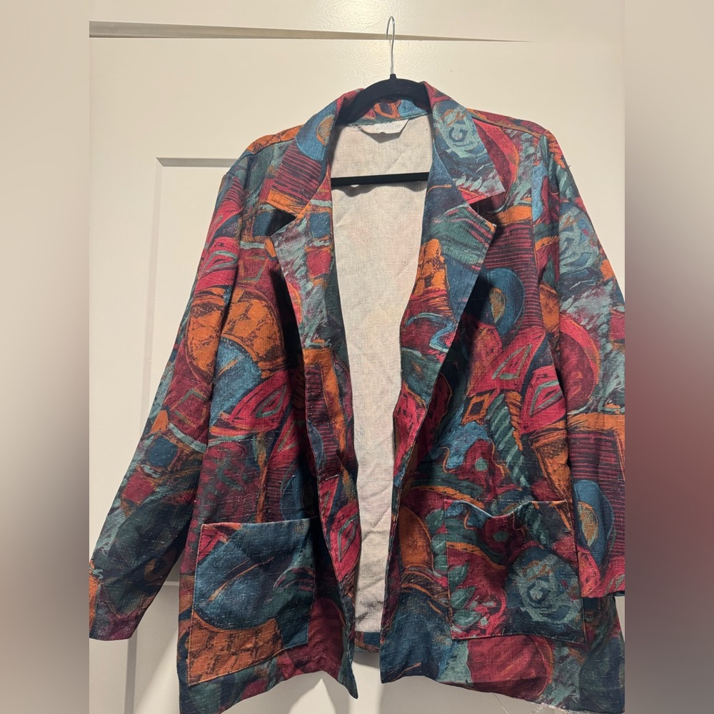 Abstract Print Open-Front Women's Jacket - Multicolor